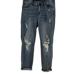 Judy Blue Distressed Boyfriend Jeans - Dark Blue